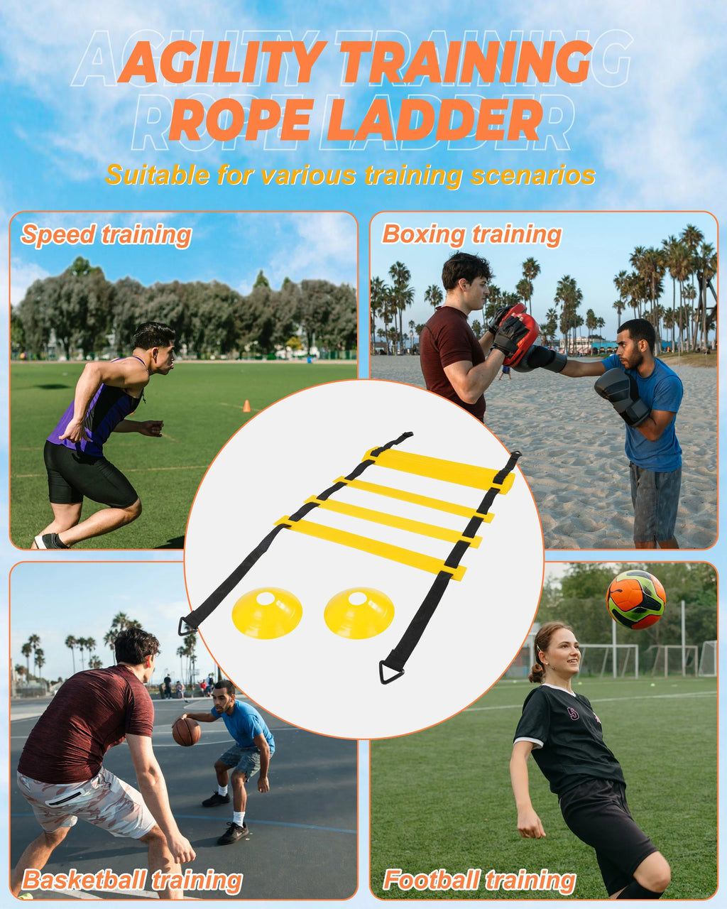 20ft Sports Agility Ladder with Cones, Hurdles, Resistance Bands, Jump Rope U619822