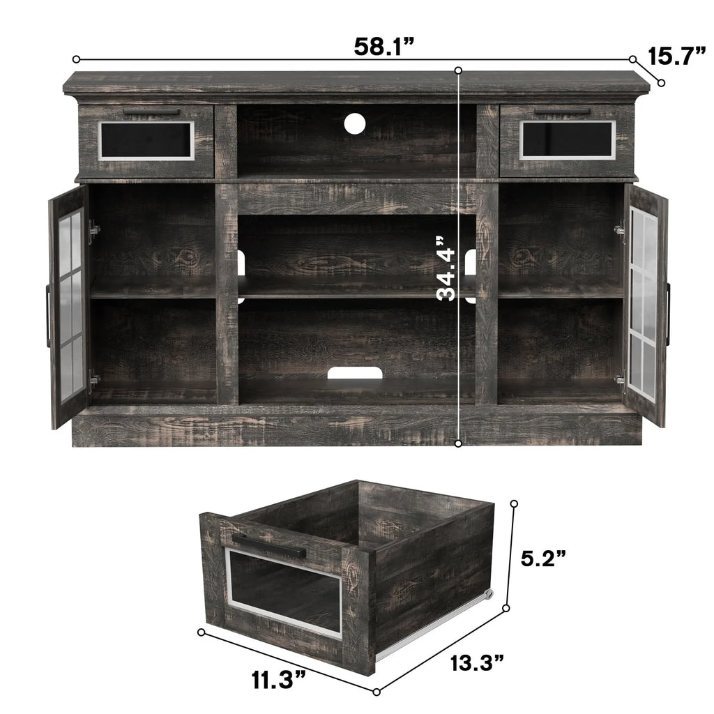 Dark Oak Tall TV Stand with Glass Door X13395