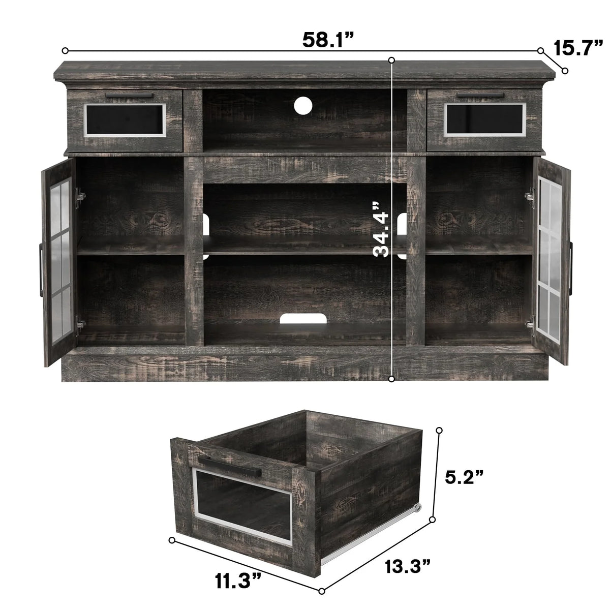 Dark Oak Tall TV Stand with Glass Door X13395
