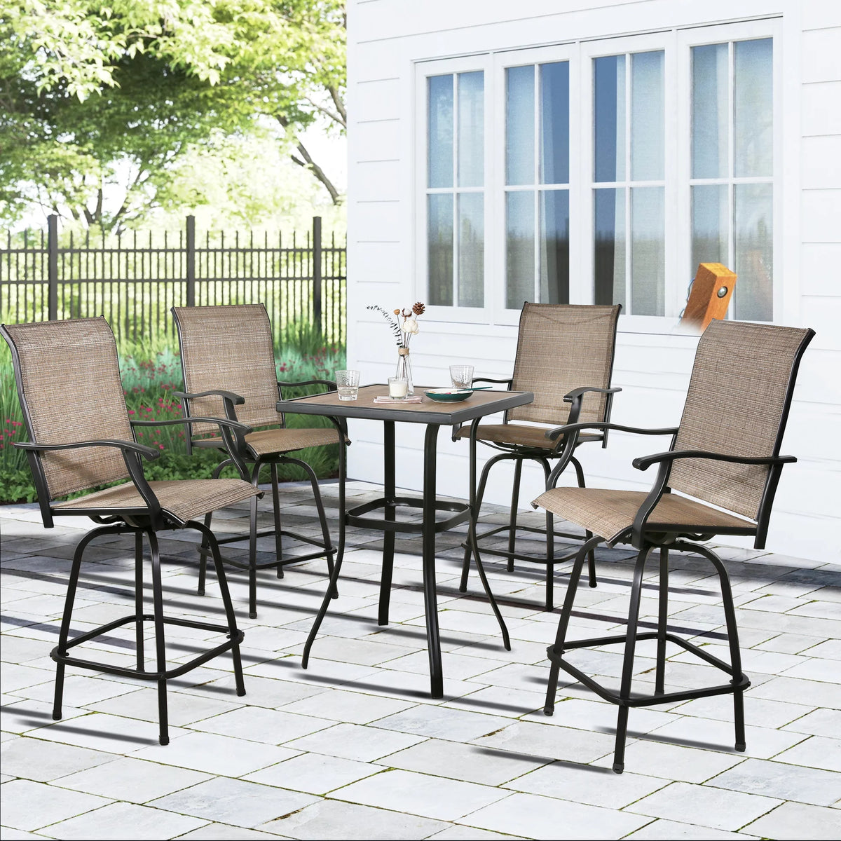 4-Piece Outdoor Swivel Bar Stools with High Back and Armrest Y83100