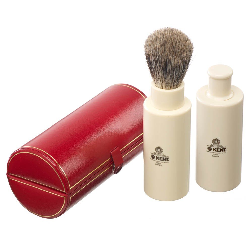 Traditional Small Travel Shaving Brush with Badger Bristles and Mock Ivory Base Q2396
