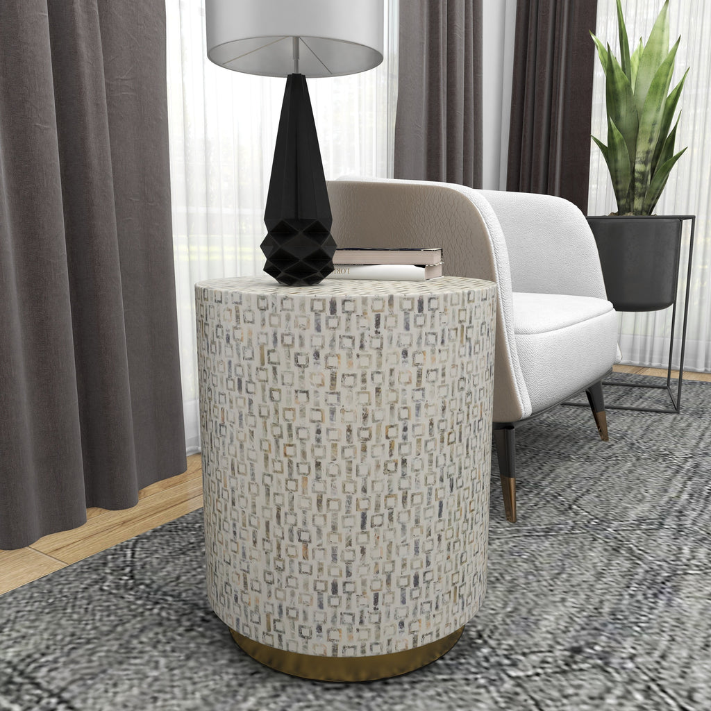 18" x 22" White Mother of Pearl Accent Table with Gold Base K935