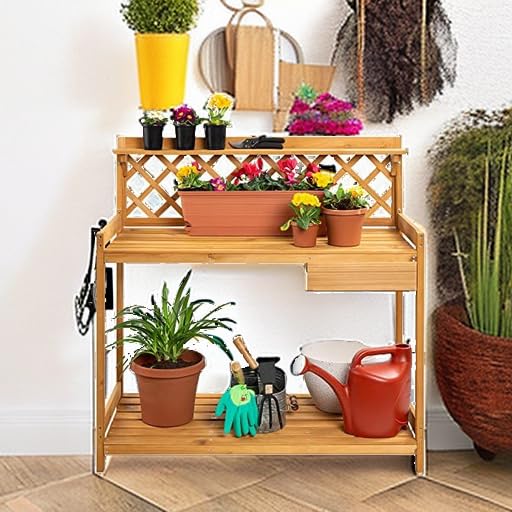 Wooden Potting Bench with Cabinet Drawer A1304