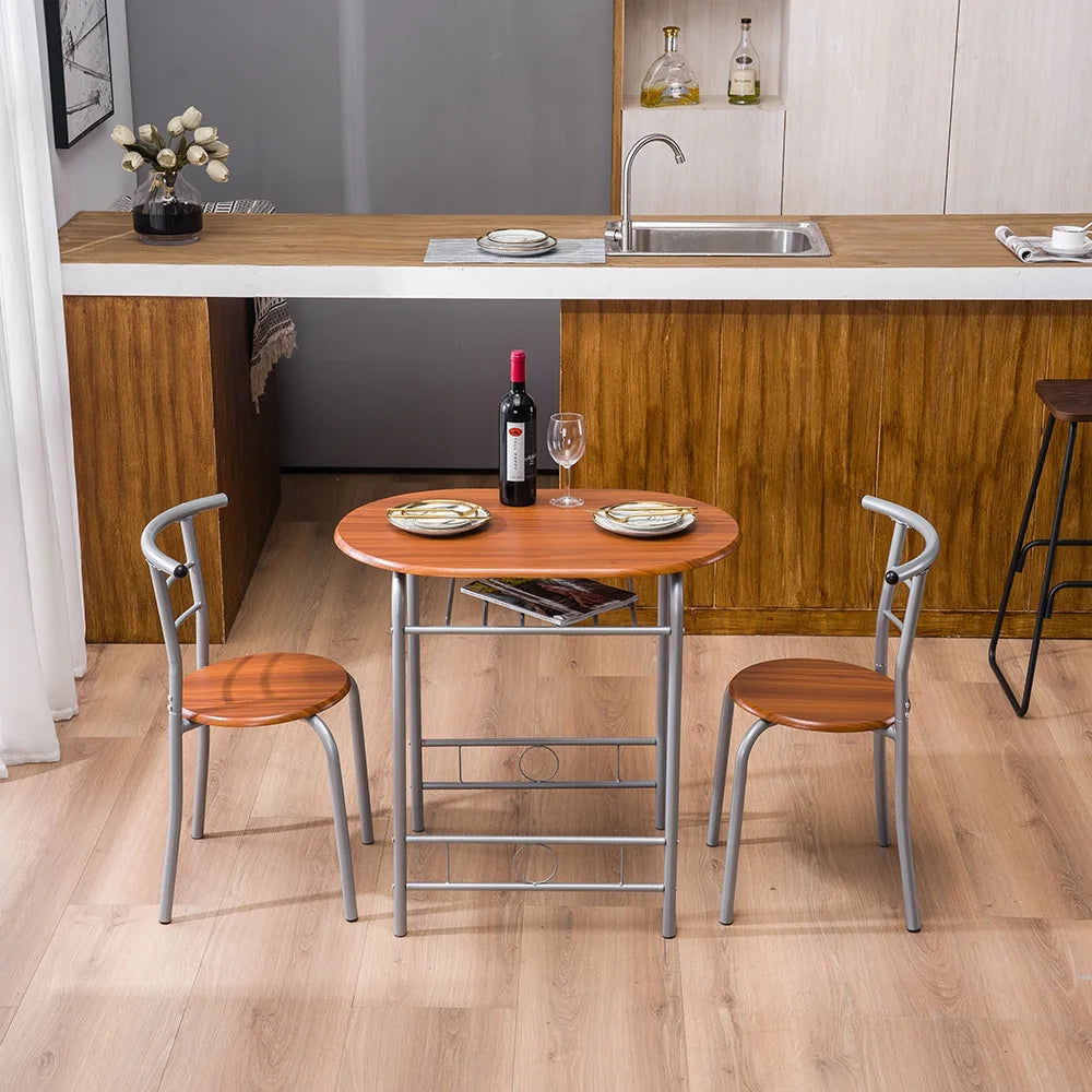 3PCS Dining Table Set 2 Chairs Wood Metal Q808222