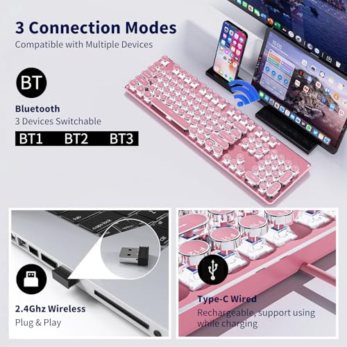 Pink Wireless Mechanical Keyboard with White Backlit I486248