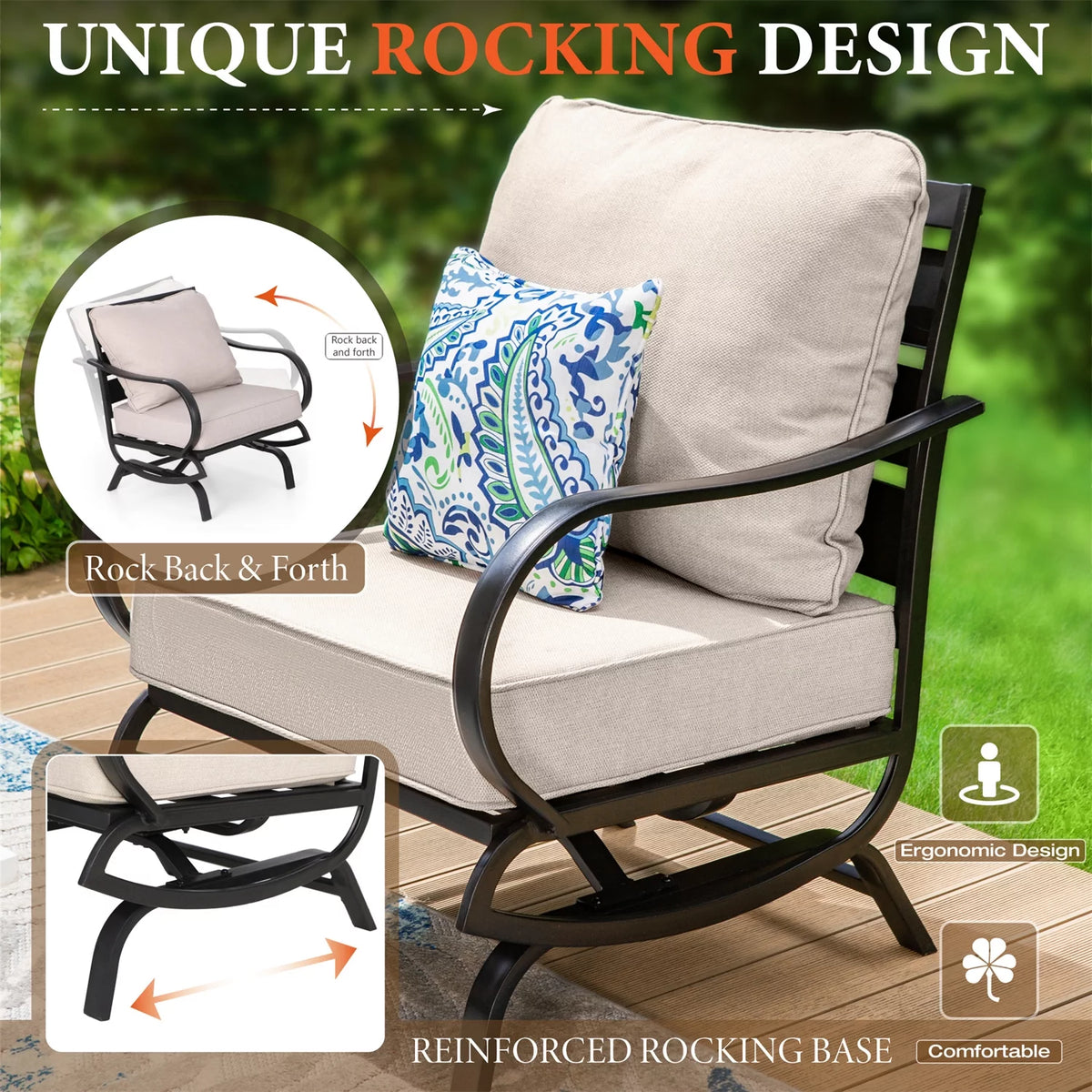 7-Seater Metal Patio Conversation Set with Rocking Sofa Beige Z53759