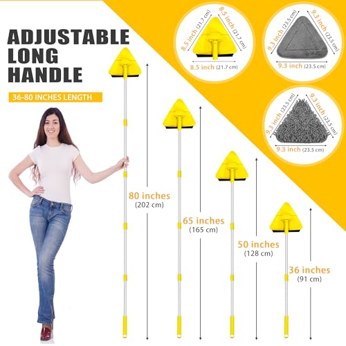 Wall Mop with Long Handle 80 inches Collapsible Baseboard Cleaner with Squeegee 3 Microfiber 3 Chenille Pads I583