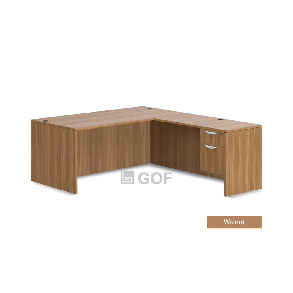 3 Person Workstation Cubicle with L-Shape Desk, Walnut Q2965