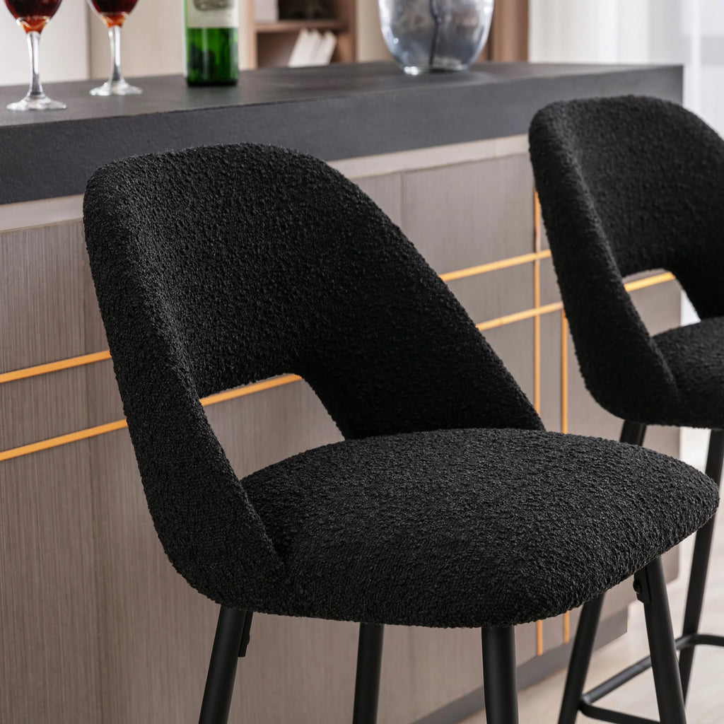 Boucle Fabric Barstools Set of 2 with Black Metal Legs Z613444