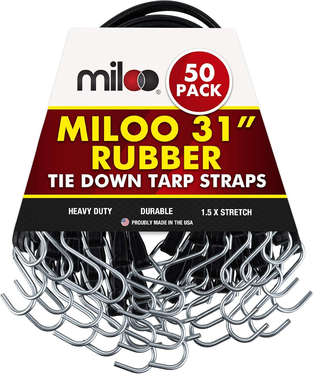 50 Pack Rubber Tarp Straps 31 Long EPDM with Crimped Hooks Bungee Cords S165