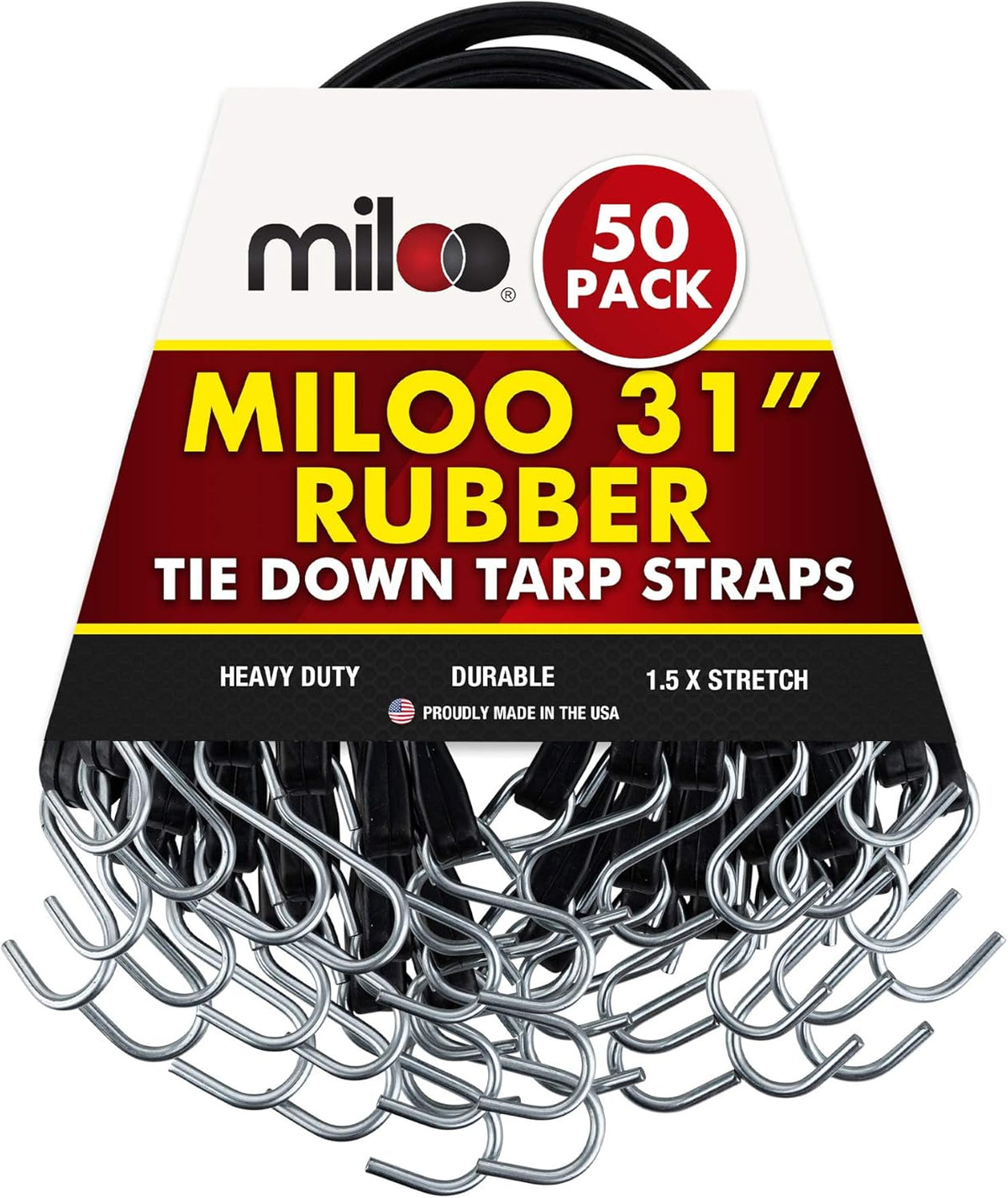 50 Pack Rubber Tarp Straps 31 Long EPDM with Crimped Hooks Bungee Cords S165