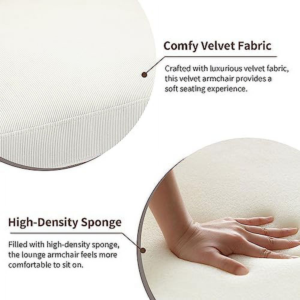 Beige Velvet Upholstered Accent Chair with Rattan Armrest S69371