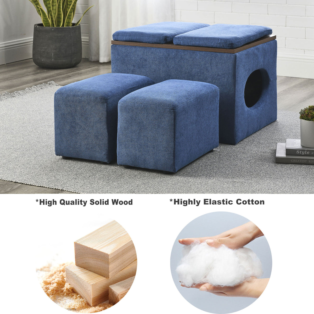 25"W Hollow Storage Ottoman with 2 Footstools C8154
