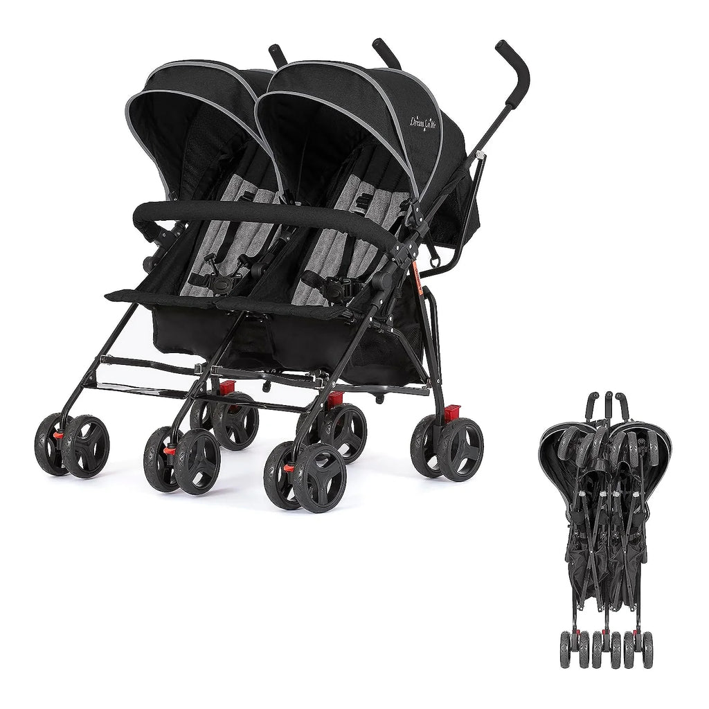 Lightweight Compact Double Umbrella Stroller with Storage Basket and Adjustable Canopy W5509