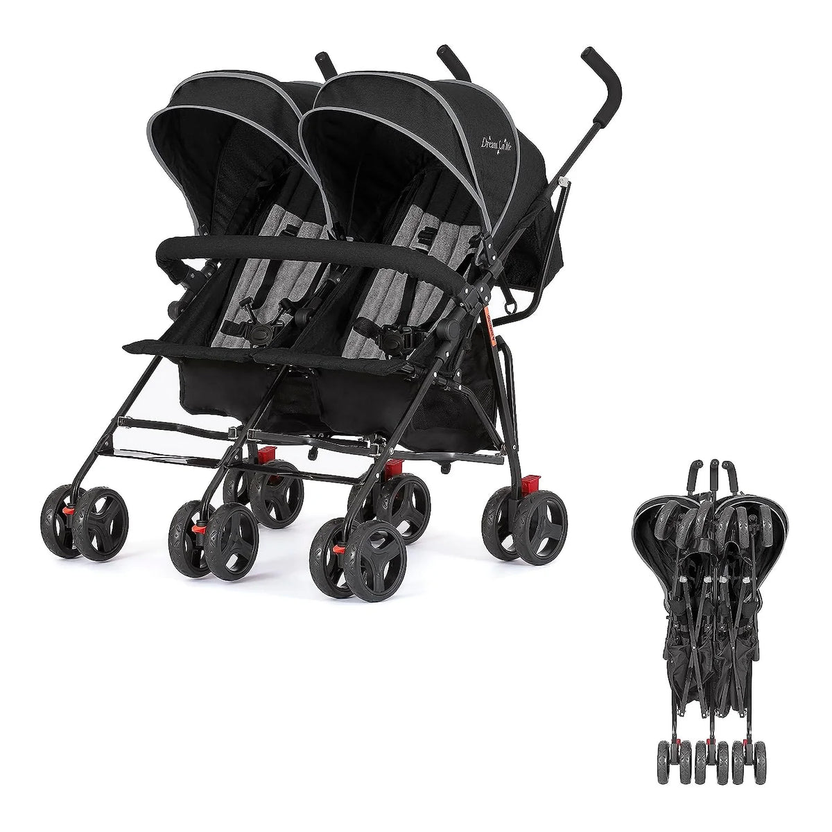 Lightweight Compact Double Umbrella Stroller with Storage Basket and Adjustable Canopy W5509