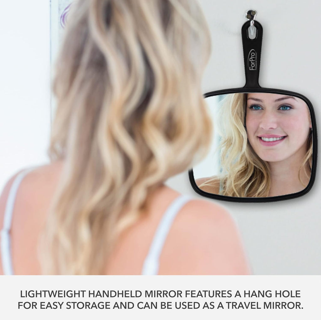 Extra Large Hand Mirror with Handle, 9" W x 12" L, Black X36906