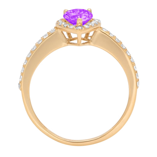 0.8ct Pear Cut Purple Amethyst 18k Yellow Gold Halo Ring Size 3.5 O9694
