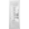 84 in. x 96 in. 3/4 Lite Frosted Glass Matte White Solid Wood Sliding Barn Door with Hardware Kit F7577