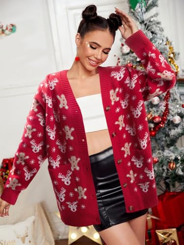 Christmas Cardigan Open Front Button Down Knit Coat N524354