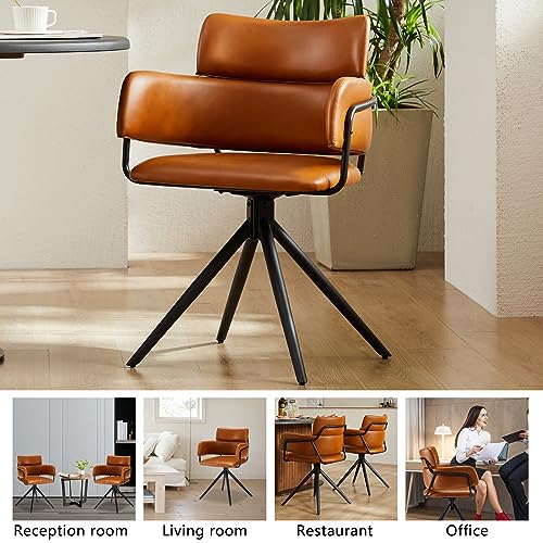 Light Brown Upholstered Leather Swivel Dining Chairs Set of 2 L726343
