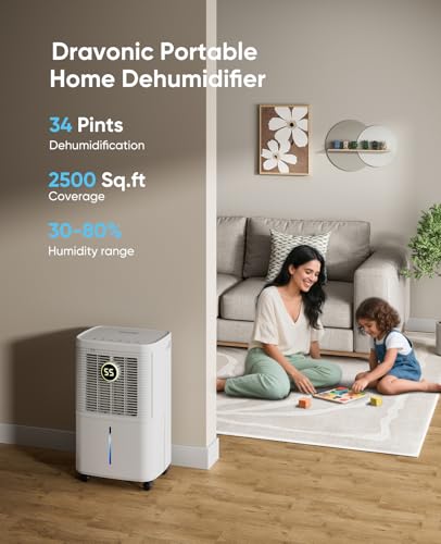 34 Pint Dehumidifier with Drain Hose, White Q96677