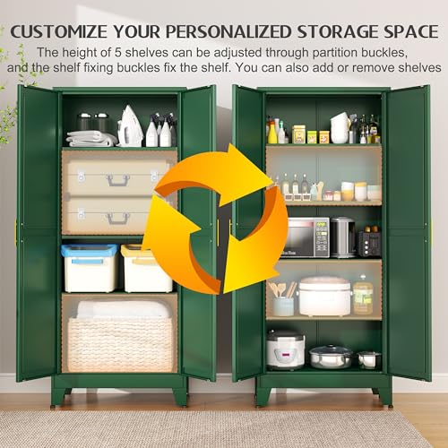White Metal Pantry Cabinet with 2 Door and 5 Adjustable Shelves C6765