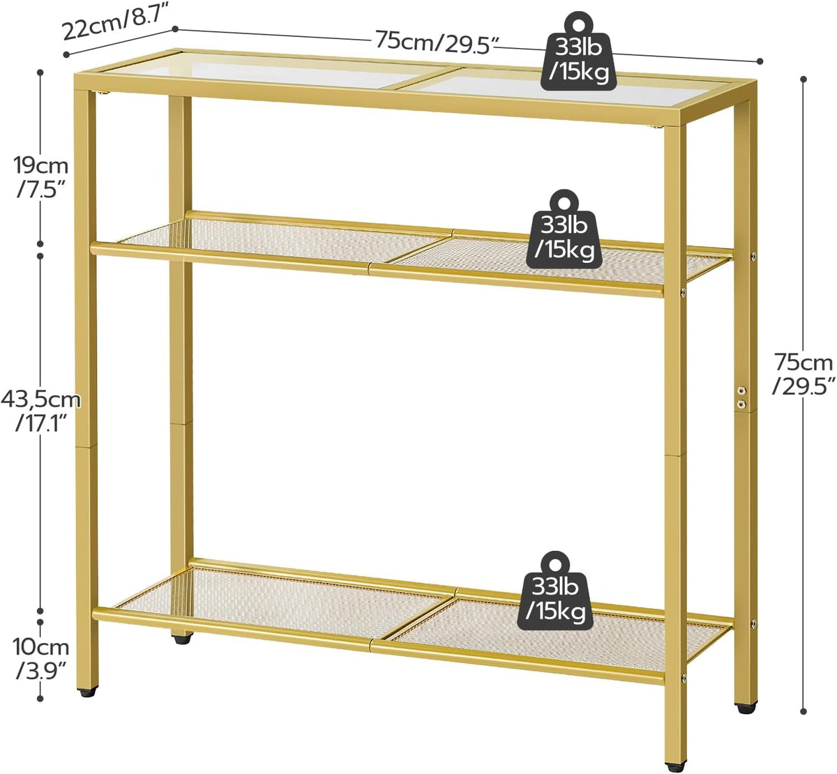 Gold Console Table with Tempered Glass and Metal Frame H61136