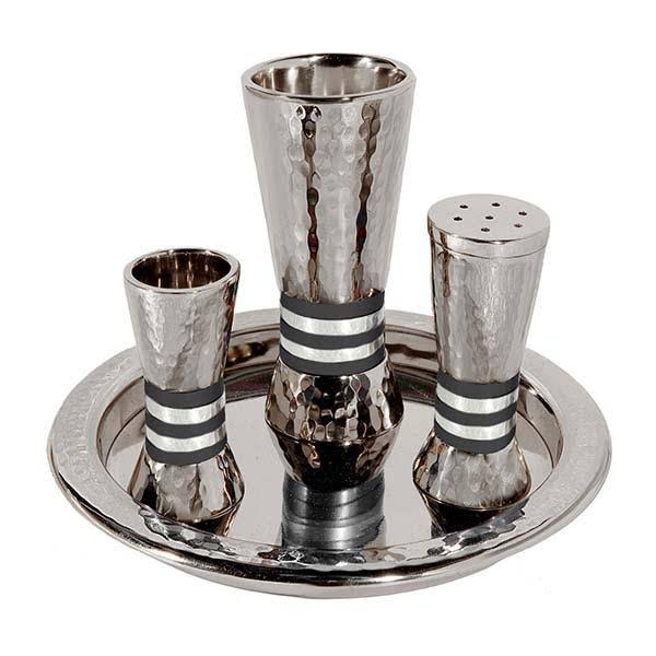 Aluminum Havdalah Set with Black Rings F7781