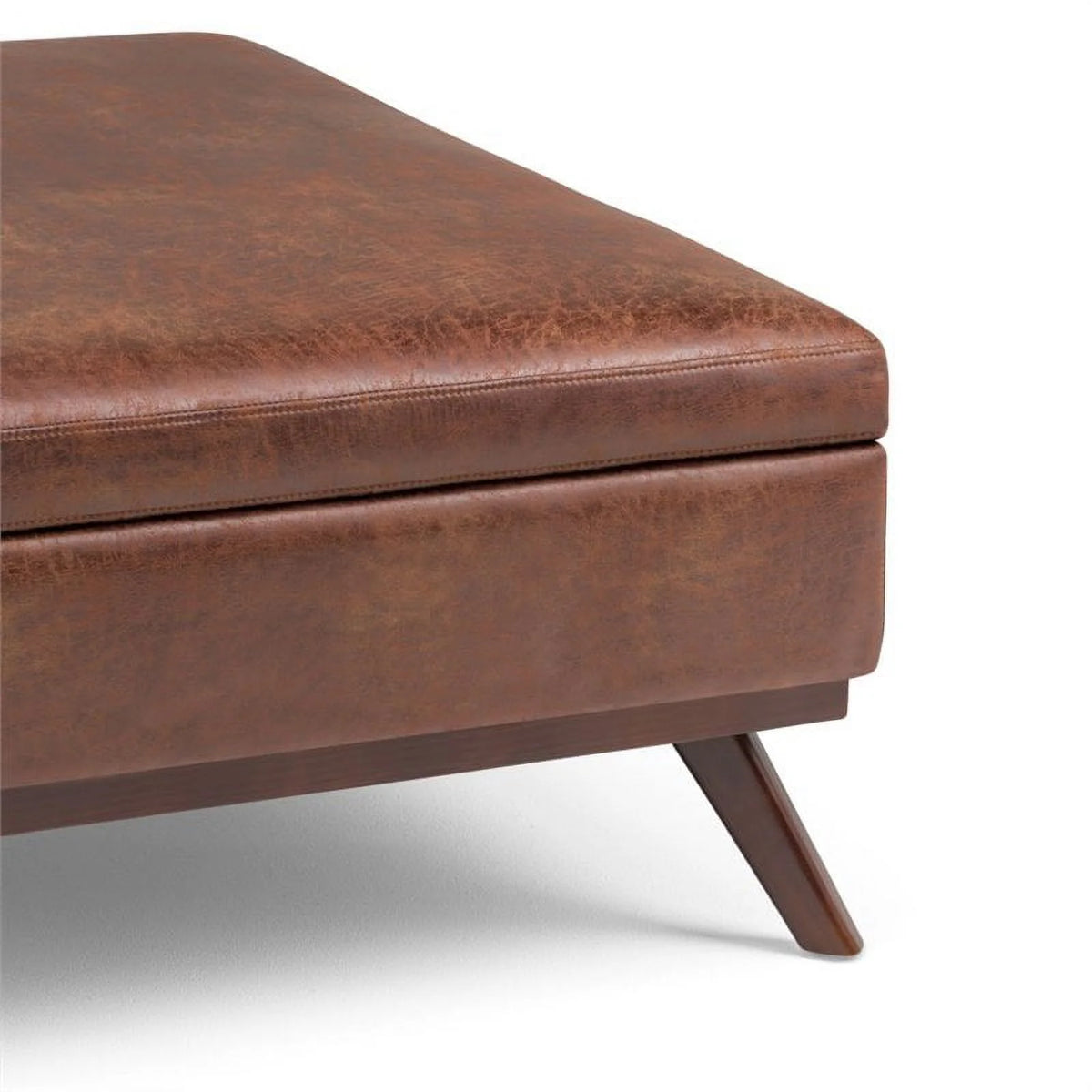Faux Air Leather Square Coffee Table Ottoman in Saddle Brown X32547