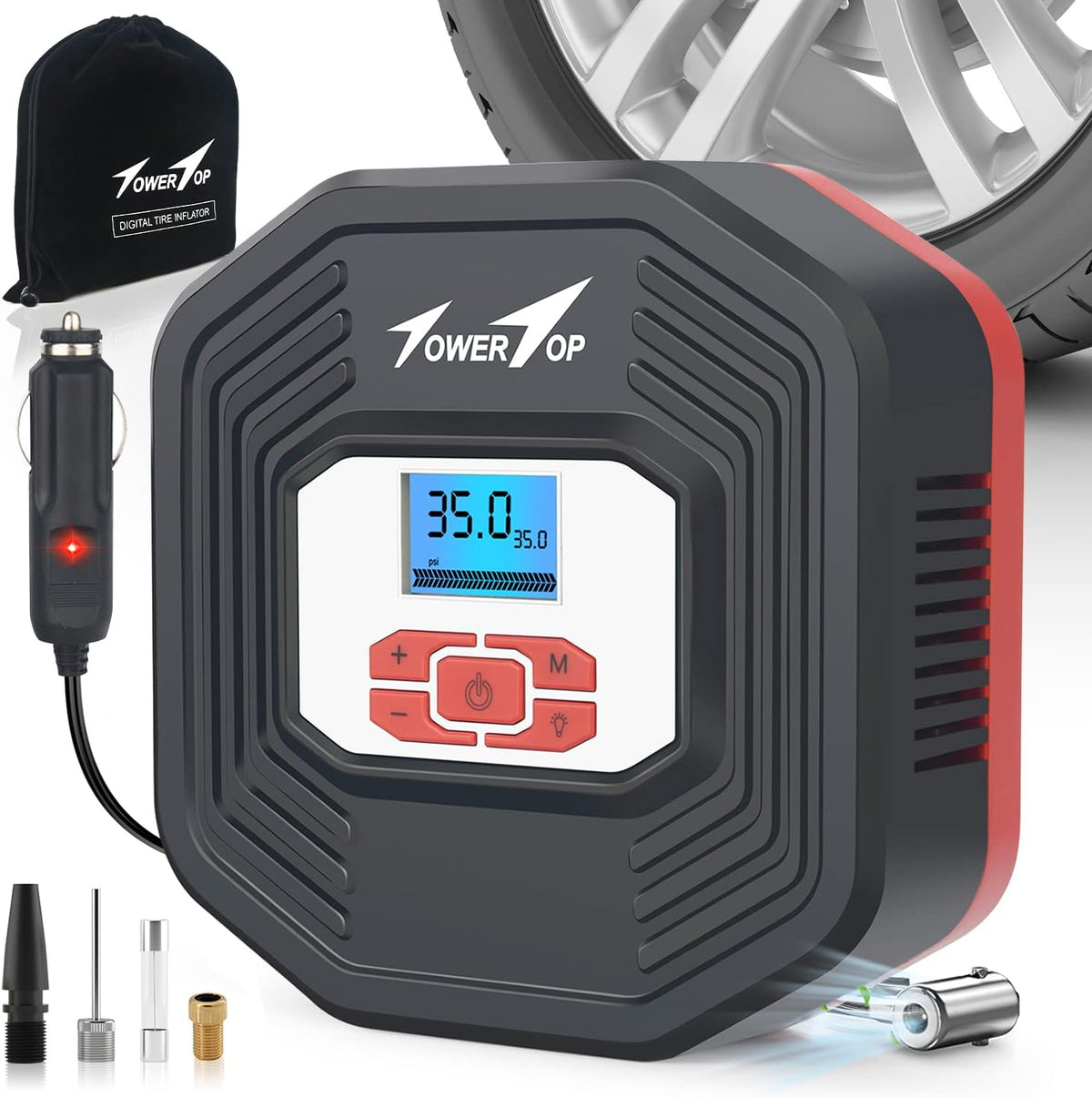 Portable 12V DC Air Pump with Digital Pressure Gauge S73027