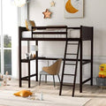 Twin Wooden Loft Bed with Desk and Ladder J507