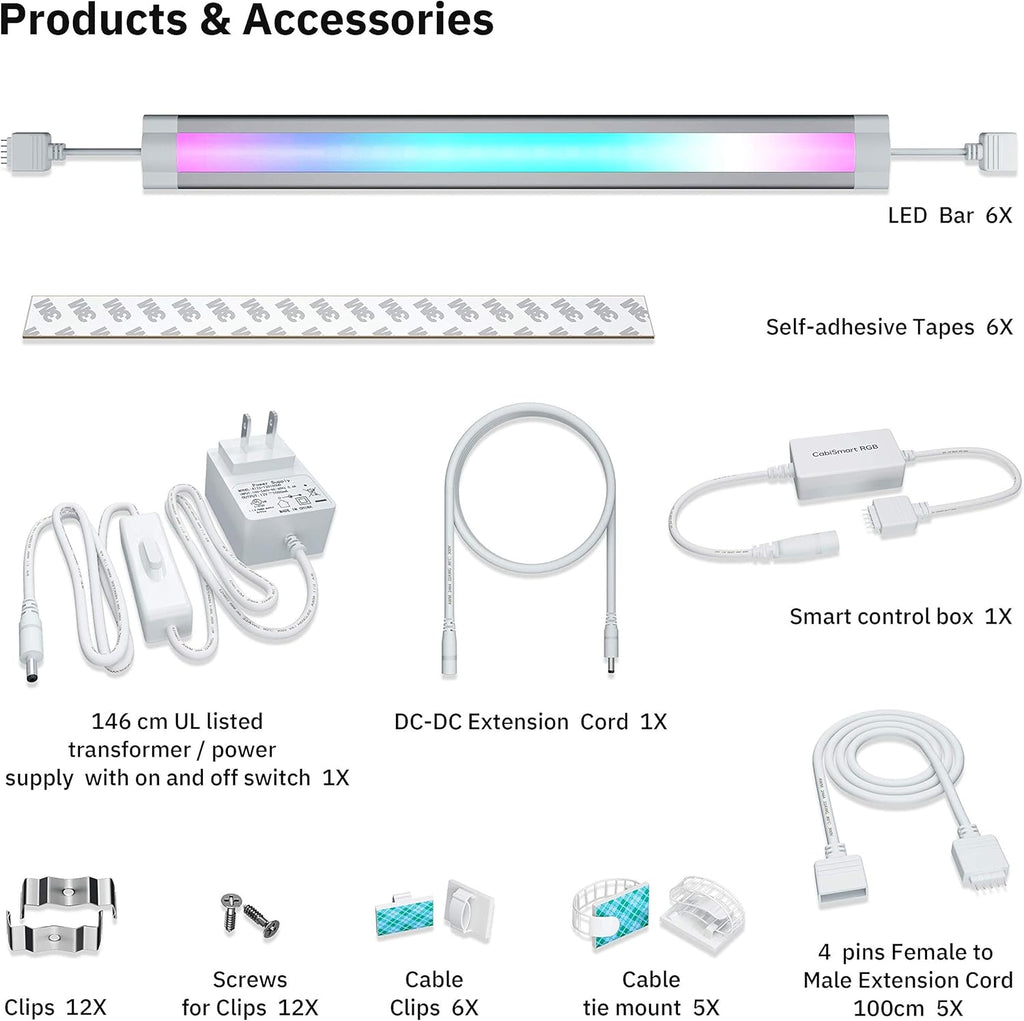 RGB Multi Color LED Smart Under Cabinet Strip Light Kit Y2177