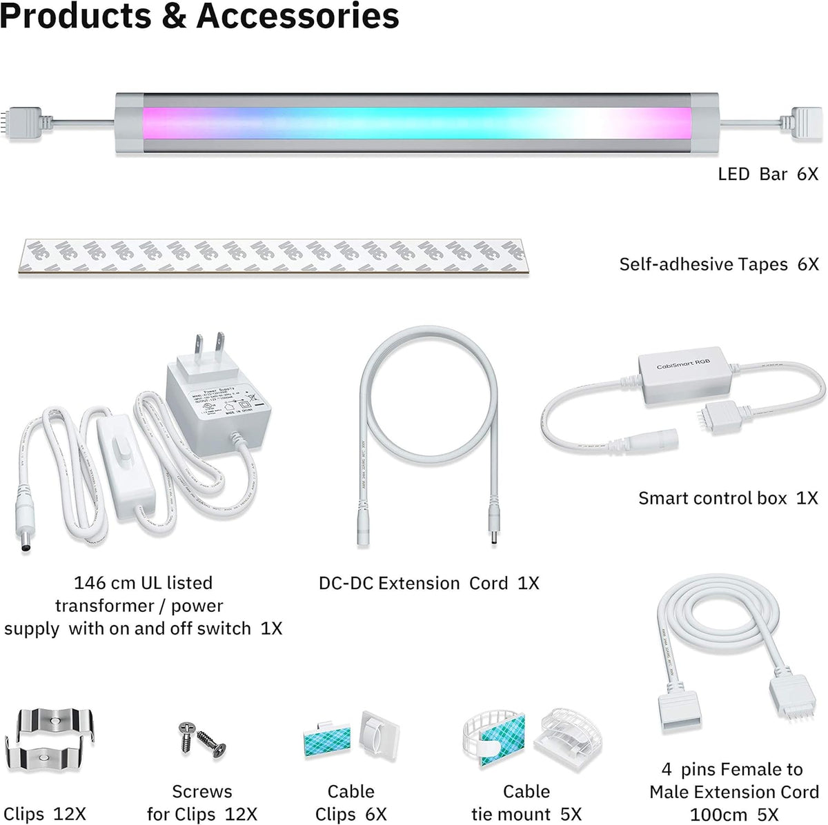 RGB Multi Color LED Smart Under Cabinet Strip Light Kit Y2177