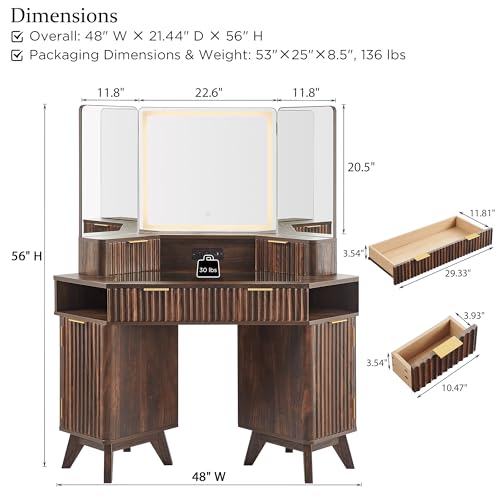 48" Makeup Vanity Desk with 3 Way Mirror and Lights Q9734
