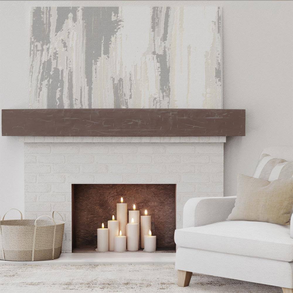 Hand Hewn Faux Wood Fireplace Mantel, Aged Pecan C18876