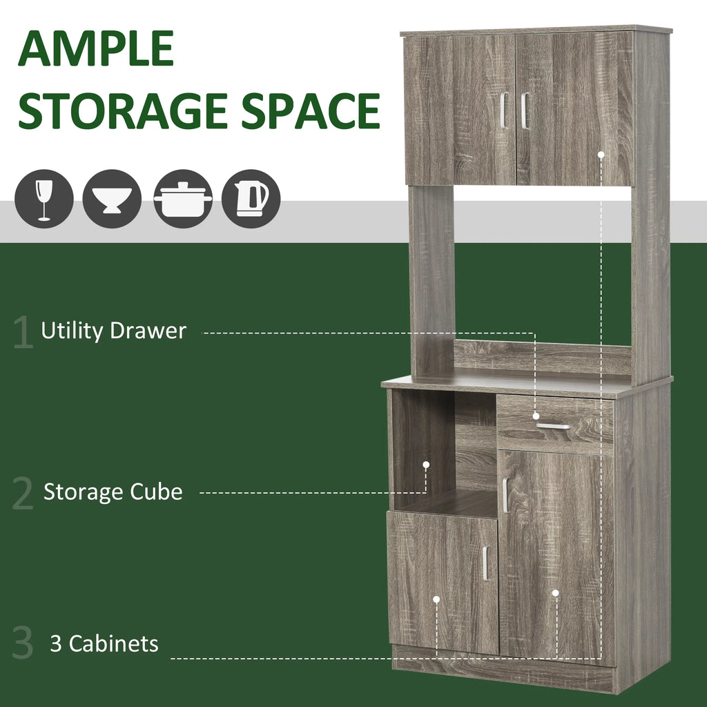 Gray Kitchen Pantry Storage Cabinet with Microwave Stand J81440