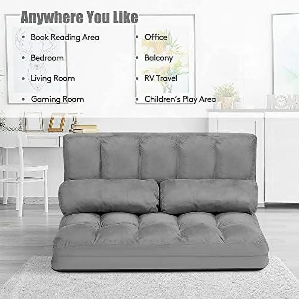 Foldable Floor Sofa with 2 Pillows & Suede Cloth Cover I25630