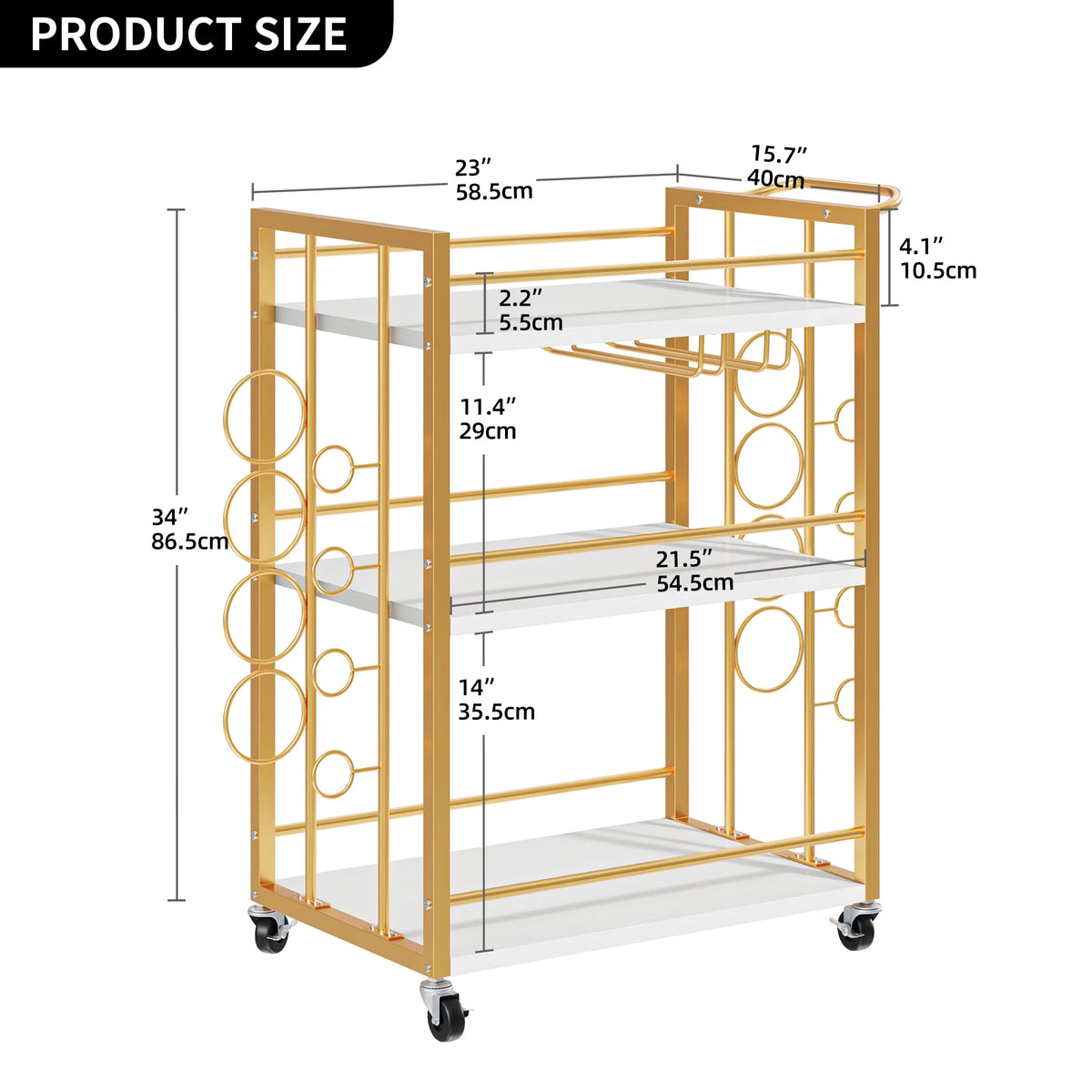 Wine Bar Cart with Wine Rack and Glass Holders N189620