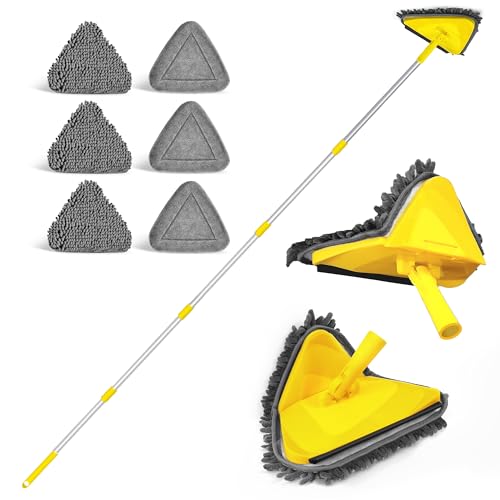 Wall Mop with Long Handle 80 inches Collapsible Baseboard Cleaner with Squeegee 3 Microfiber 3 Chenille Pads I583