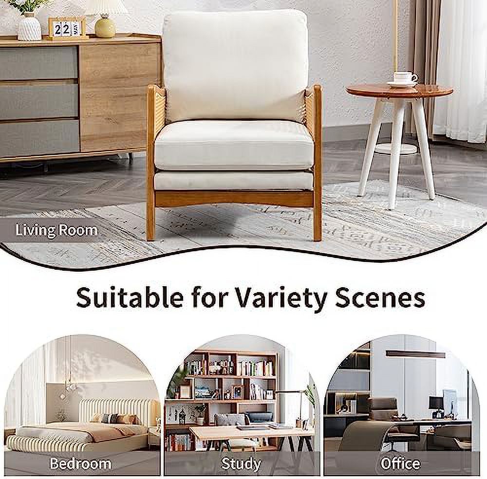 Beige Velvet Upholstered Accent Chair with Rattan Armrest S69371