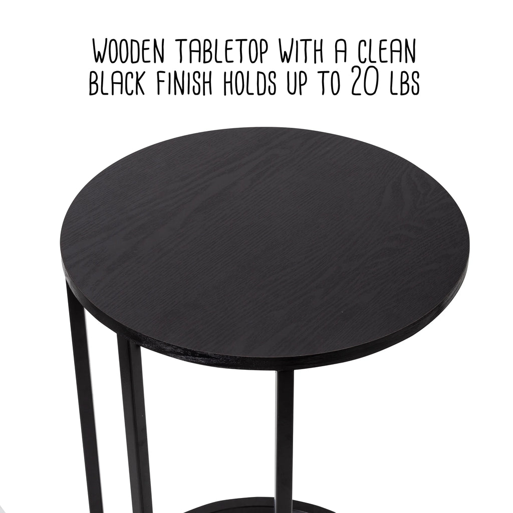 Black Wood and Metal Round End Table S988196