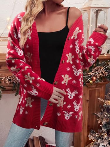 Christmas Cardigan Open Front Button Down Knit Coat N524354