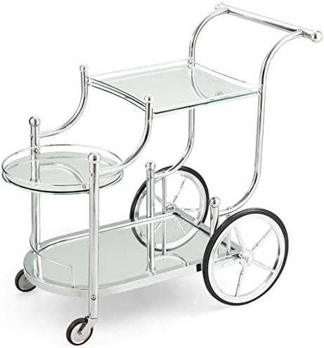 Beverage Cart with Glass Shelves and Metal Frame M4132