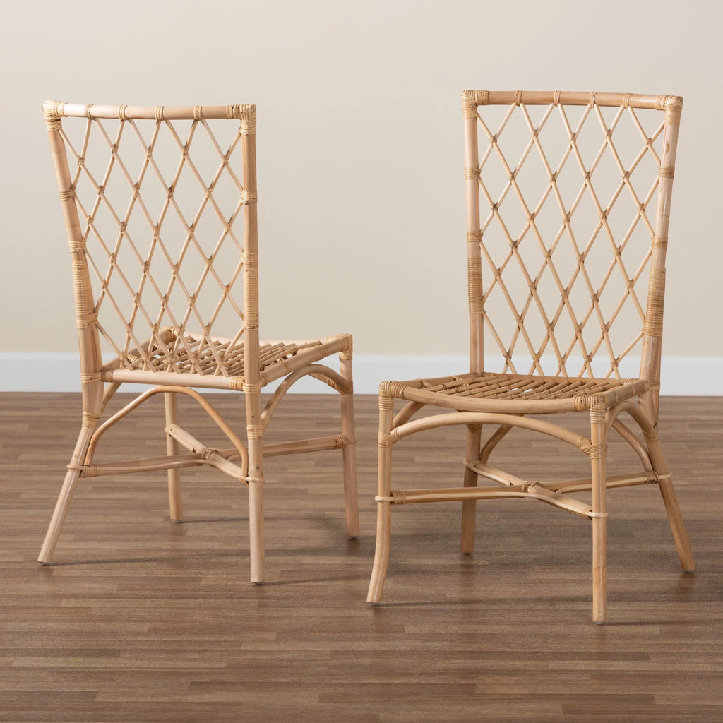 Natural Brown Rattan 2-Piece Dining Chair Set Y88310