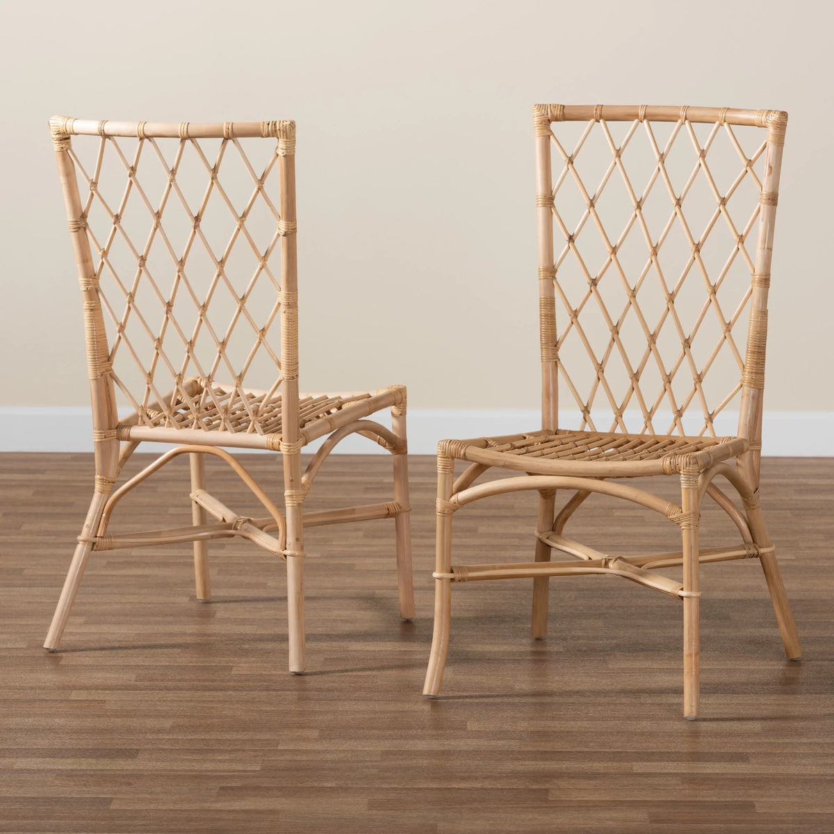 Natural Brown Rattan 2-Piece Dining Chair Set Y88310