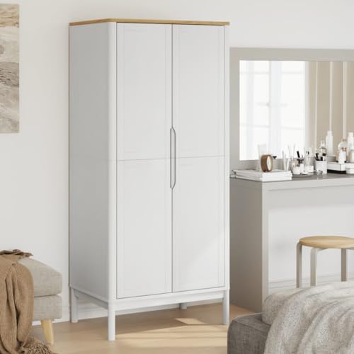 Brown Solid Wood Pine Wardrobe Closet with 1 Large Compartment and Doors E64225