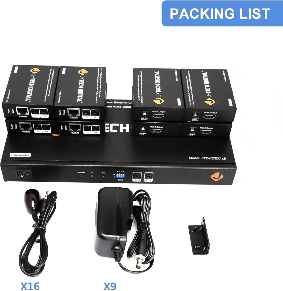 1X8 HDMI Extender Amplifier Splitter Over Ethernet Cable with Bi-Direction IR and EDID Functions Q132