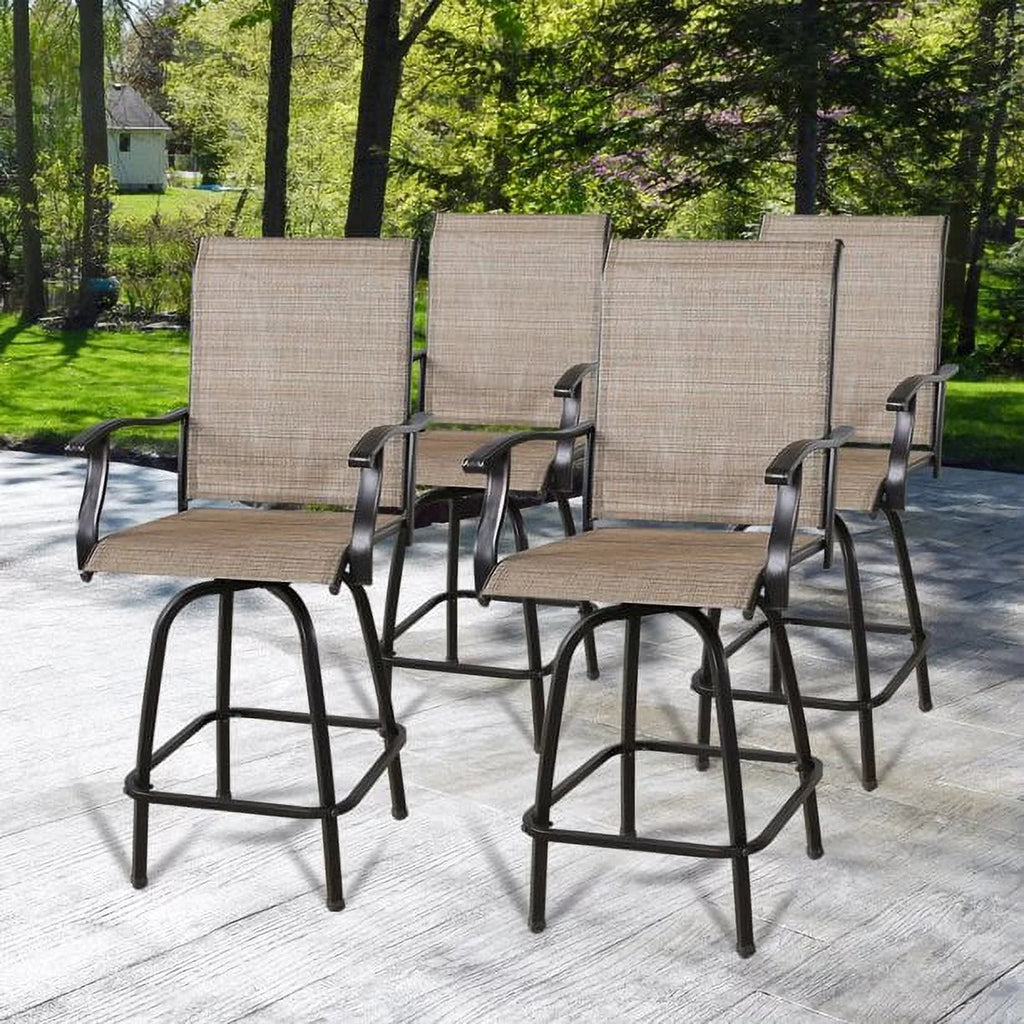 4-Piece Outdoor Swivel Bar Stools with High Back and Armrest Y83100