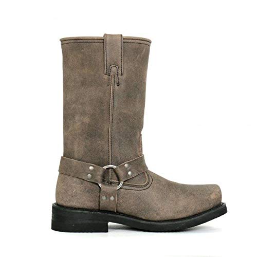 Stone Wash Brown 11-inch Tall Harness Leather Boots Q11821