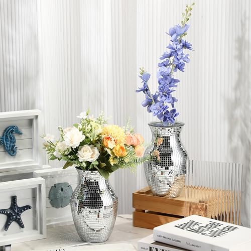 2 Pcs 8 Inch Mosaic Glass Vase Navy Blue J598